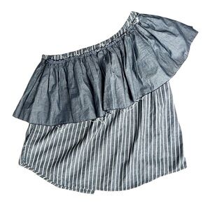 Kate Mchale Jensen Blue Red Gray Striped Women's One Shoulder Top